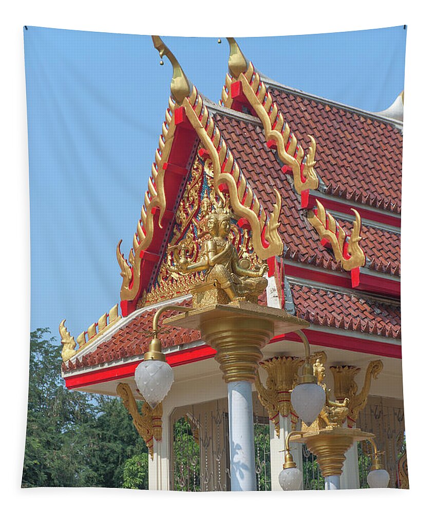 Temple Tapestry featuring the photograph Wat Phrom Chariyawat Phra Ubosot Lamp Posts and Wall Pavilion DTHNS0126 by Gerry Gantt