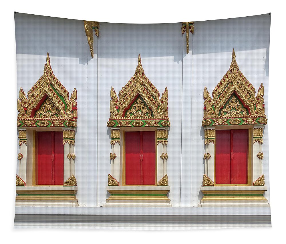 Temple Tapestry featuring the photograph Wat Pradoem Phra Ubosot Windows DTHCP0086 by Gerry Gantt