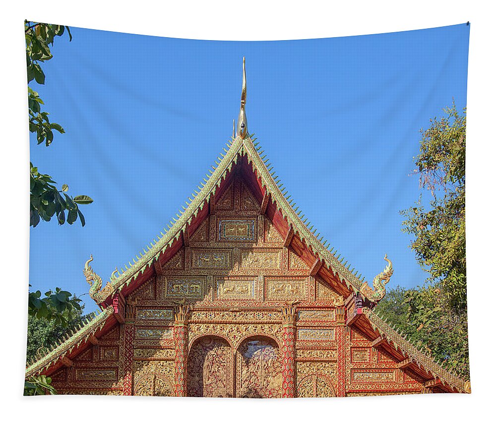 Scenic Tapestry featuring the photograph Wat Saen Fang Phra Wihan Gable DTHCM1118 by Gerry Gantt