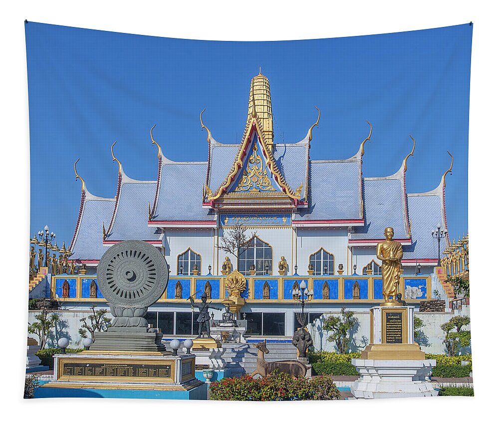 Temple Tapestry featuring the photograph Wat Sawangfa Pruetaram Blue Great Hall DTHCB0124 by Gerry Gantt