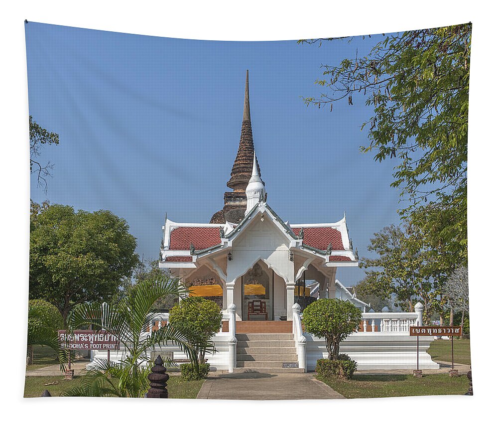 Temple Tapestry featuring the photograph Wat Traphang Thong Lang Buddha's Footprint Shrine DTHST0166 by Gerry Gantt