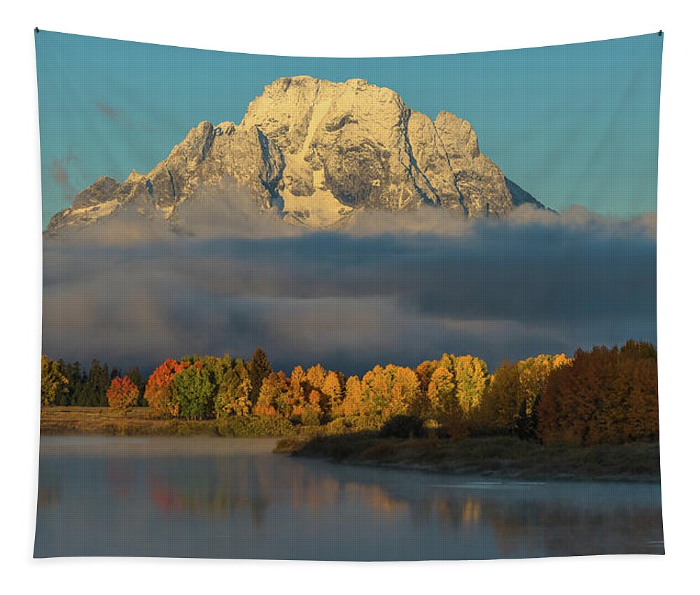 Mount Moran Tapestry featuring the photograph Watching Light Dispel Darkness by Yeates Photography
