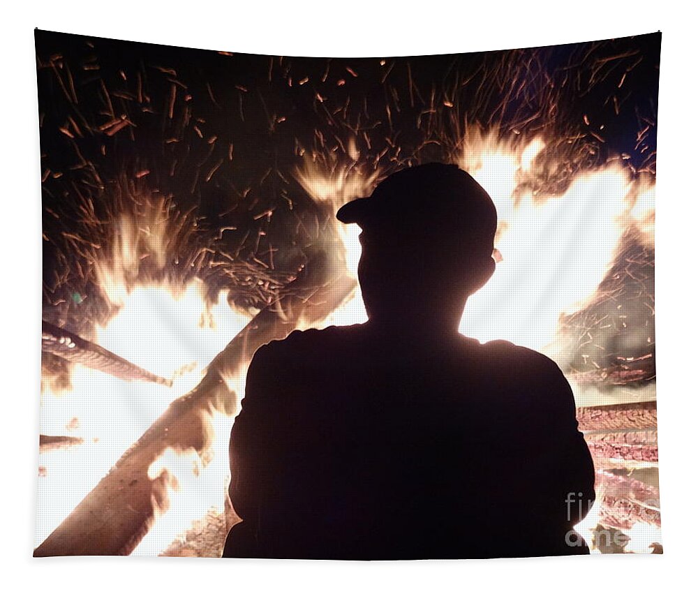 Fire Tapestry featuring the photograph Watching The Bonfire by Gina Sullivan