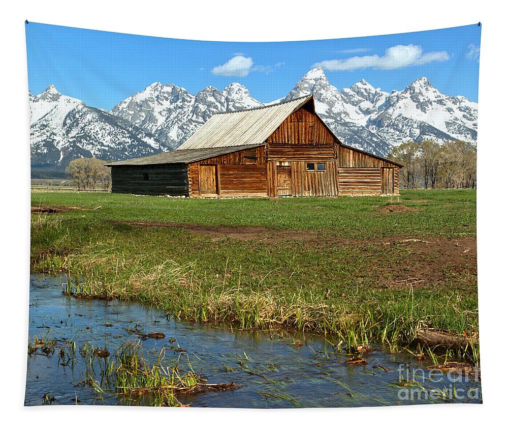 Moulton Barn Tapestry featuring the photograph Water By The Barn by Adam Jewell