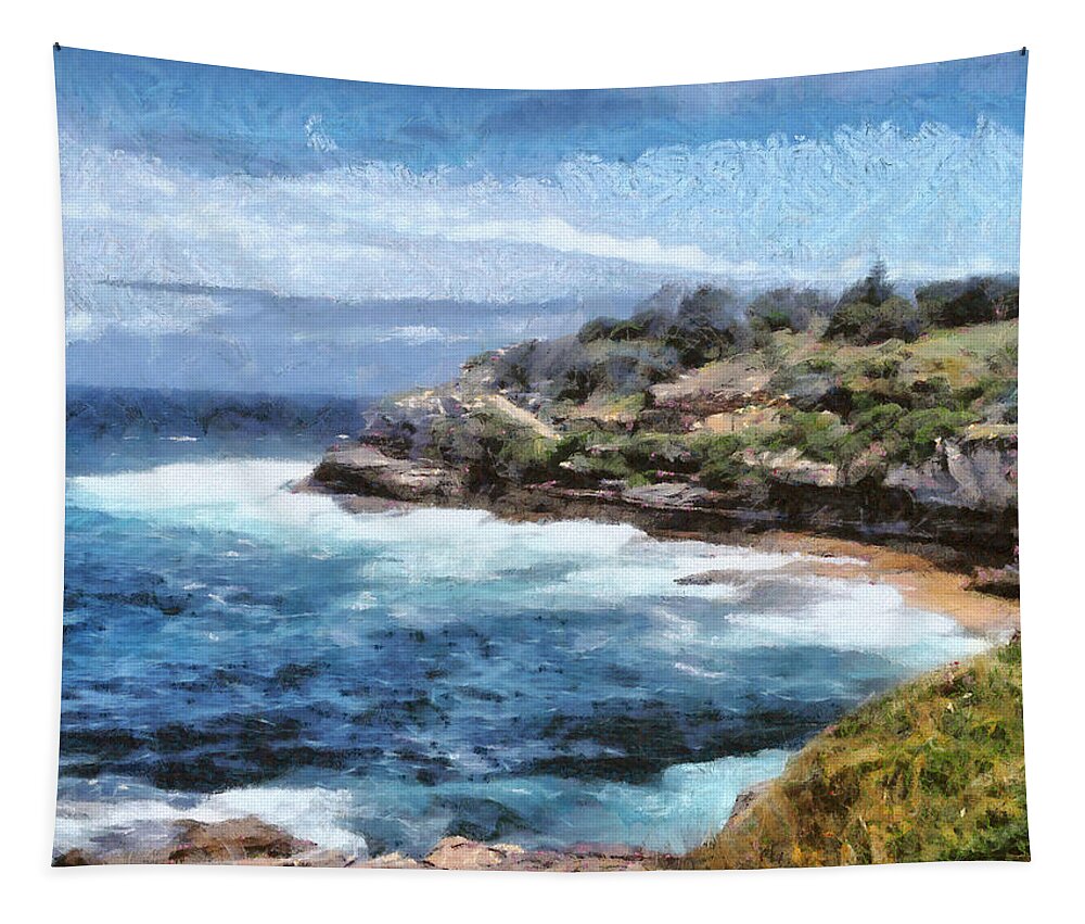 Australia Tapestry featuring the photograph Water cove with rocky cliffs by Ashish Agarwal