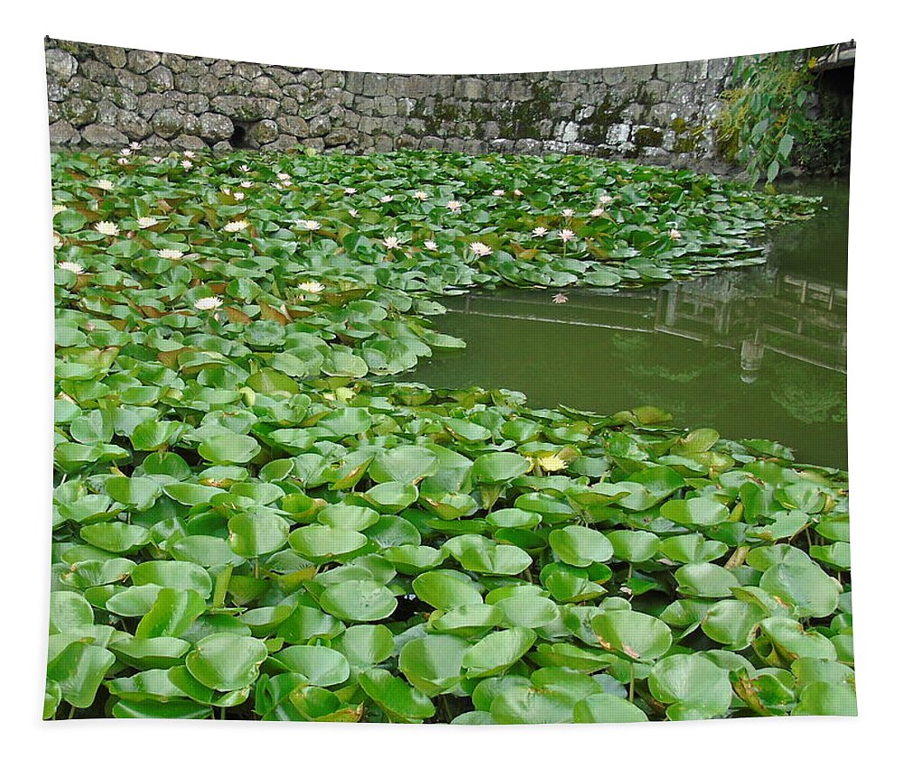 Sunpu Castle Park Tapestry featuring the photograph Water Lilies In The Moat by Susan Lafleur