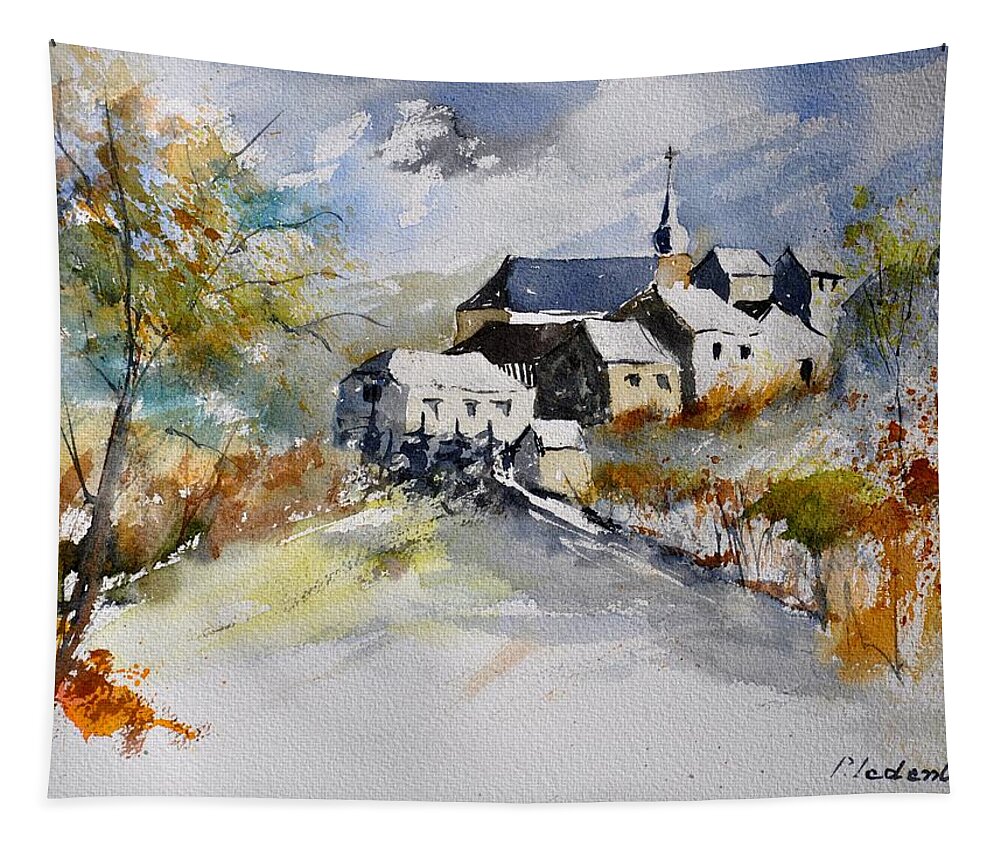 Landscape Tapestry featuring the painting Watercolor 015022 by Pol Ledent