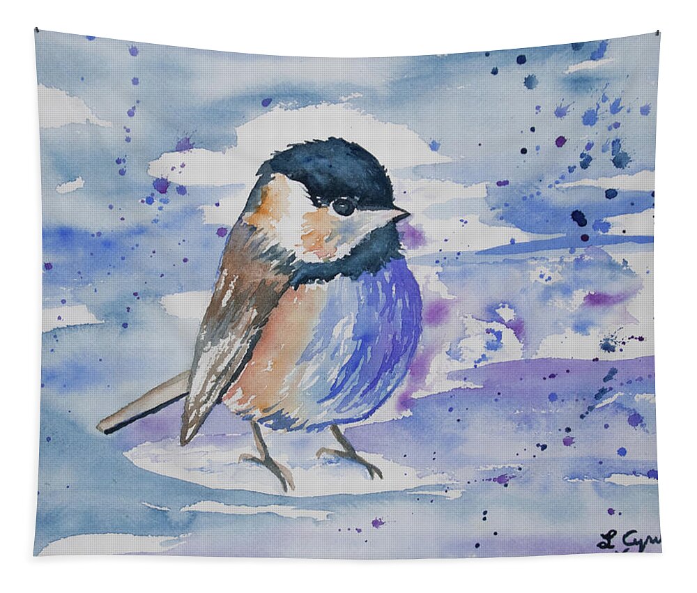 Black-capped Chickadee Tapestry featuring the painting Watercolor - Black-capped Chickadee by Cascade Colors