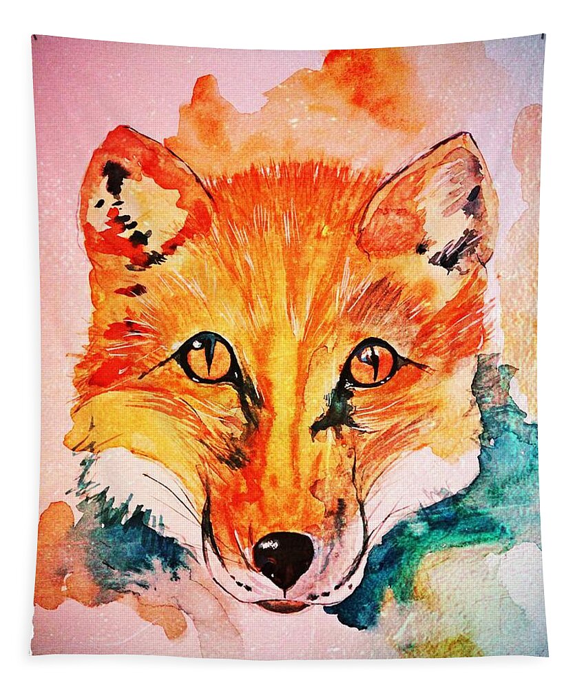 Watercolor Fox Tapestry featuring the painting Watercolor Fox by Modern Art