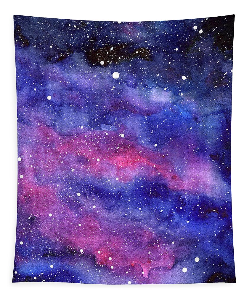 Nebula Tapestry featuring the painting Watercolor Galaxy Pink Nebula by Olga Shvartsur
