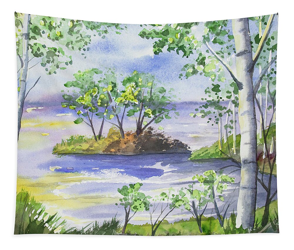 Original Watercolor Tapestry featuring the painting Watercolor - Minnesota North Shore Landscape by Cascade Colors