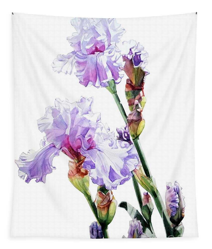 Watercolor Tapestry featuring the painting Watercolor of a Tall Bearded Iris I call Lilac Iris Wendi by Greta Corens