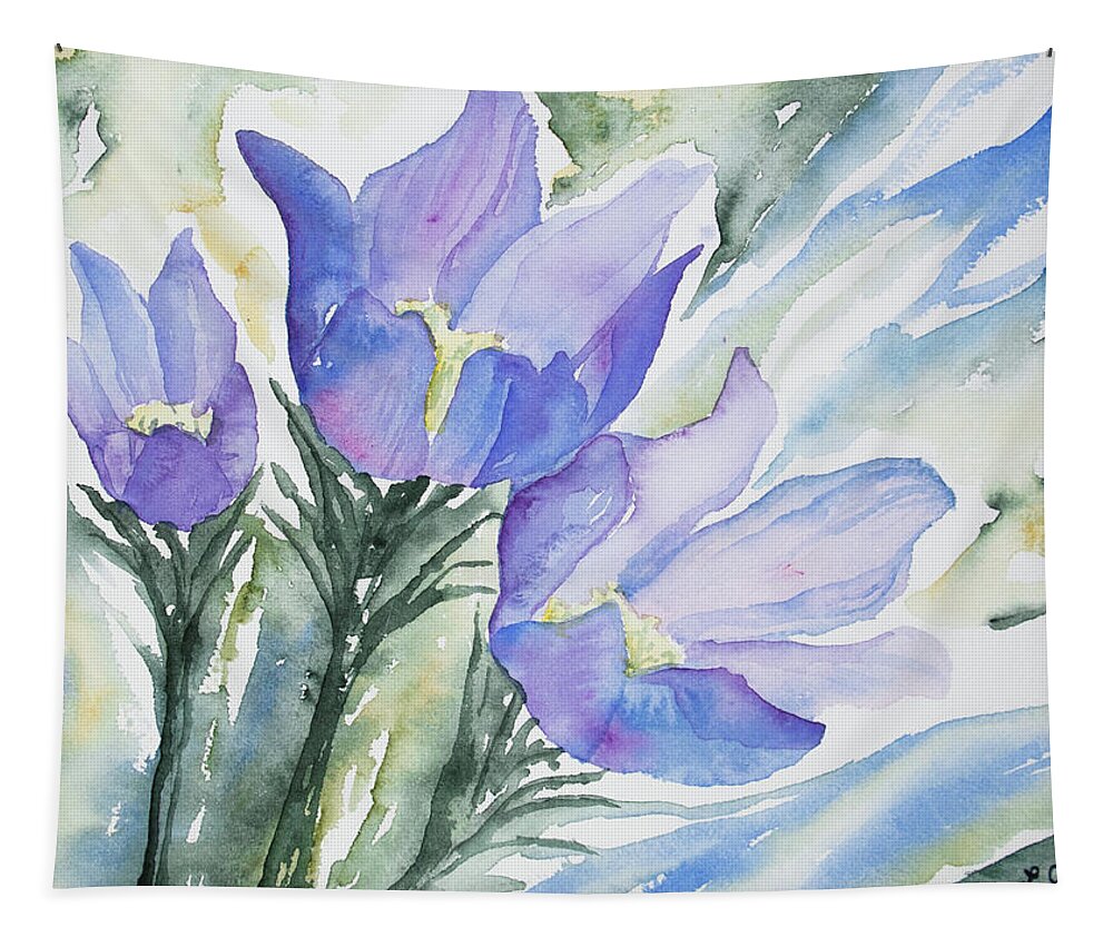 Wildflower Tapestry featuring the painting Watercolor - Pasque Flowers by Cascade Colors