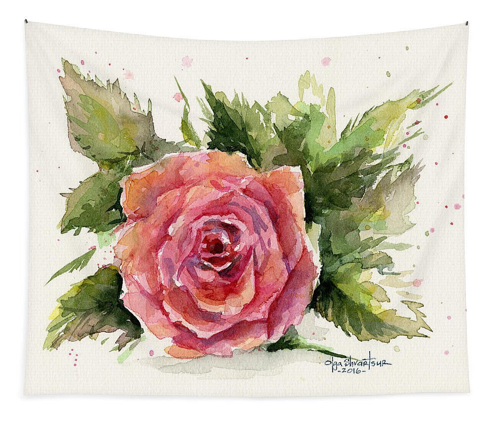 Rose Tapestry featuring the painting Watercolor Rose by Olga Shvartsur