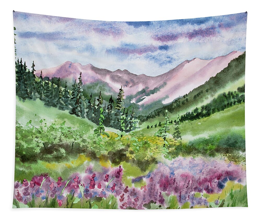 Original Watercolor Tapestry featuring the painting Watercolor - San Juans Mountain Landscape by Cascade Colors