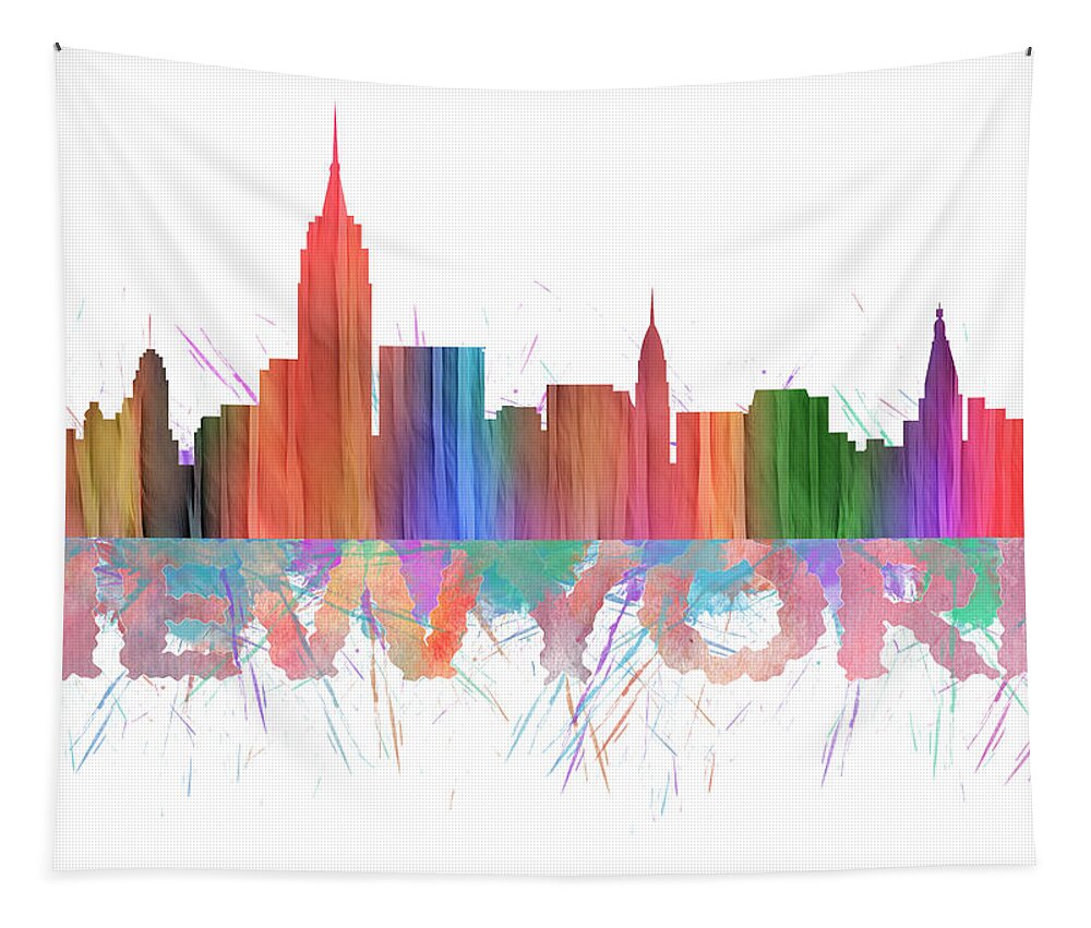 New York Building Silhouettes Tapestry featuring the painting Watercolor Splashes Colored Folded Paper New York Skylines by Georgeta Blanaru