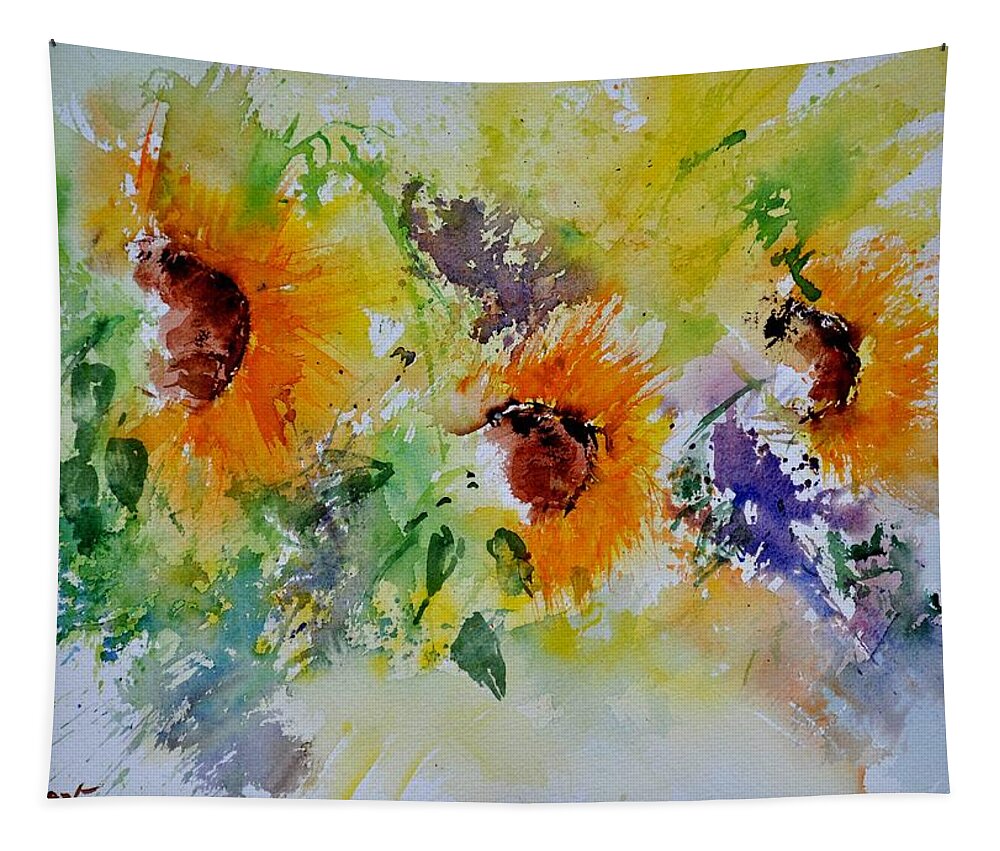 Flowers Tapestry featuring the painting Watercolor Sunflowers by Pol Ledent