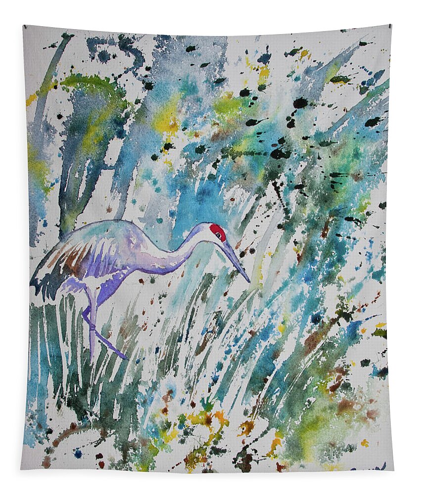 Crane Tapestry featuring the painting Watercolor - The Crane by Cascade Colors