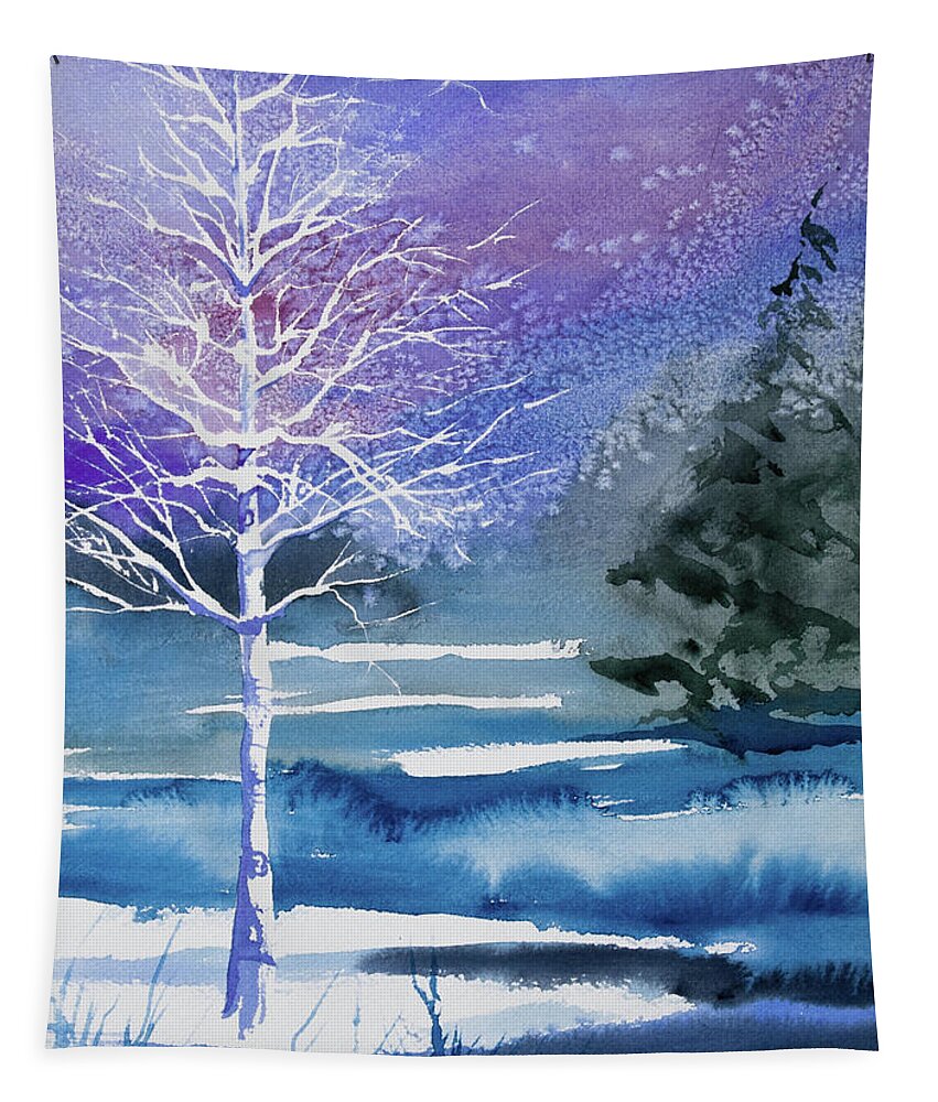 Aspen Tapestry featuring the painting Watercolor - Winter Aspen by Cascade Colors