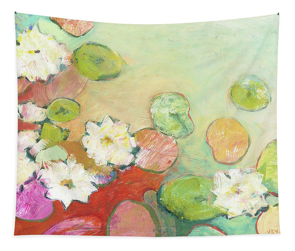 Lilly Tapestry featuring the painting Waterlillies at Dusk No 2 by Jennifer Lommers