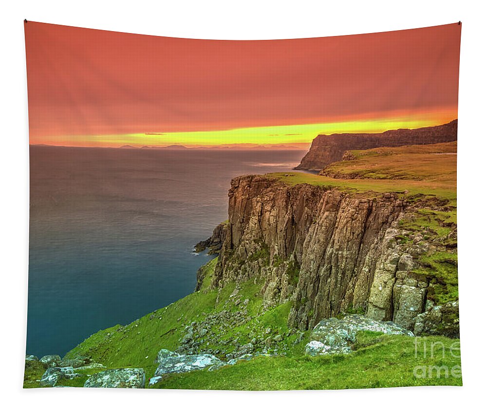 Isle Of Skye Tapestry featuring the photograph Waterstein Head coastline by Benny Marty