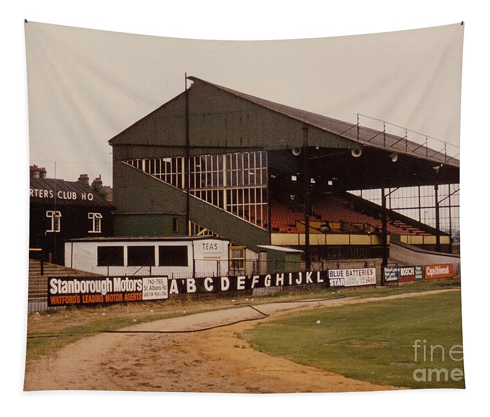  Tapestry featuring the photograph Watford - Vicarage Road - Main Stand 1 - 1969 by Legendary Football Grounds