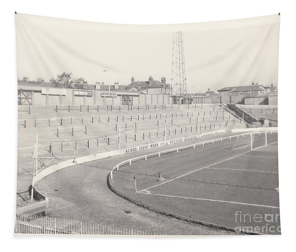  Tapestry featuring the photograph Watford - Vicarage Road - Vicarage Road Terrace 1 - 1968 - BW by Legendary Football Grounds