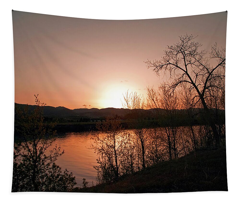 Sunset Fine Art Photography. Sunset. Sunset Wall Art. Lake Sunset Pictures. Golden Sunset. Colorado Sunset. Colorado Sunset Photography. Orange Sunset Colorado. Sunset Eveing In Colorado.lakes. Ponds. Colorado State Photography. Sunrise Phoptography. Tapestry featuring the photograph Watson Lake at Sunset by James Steele