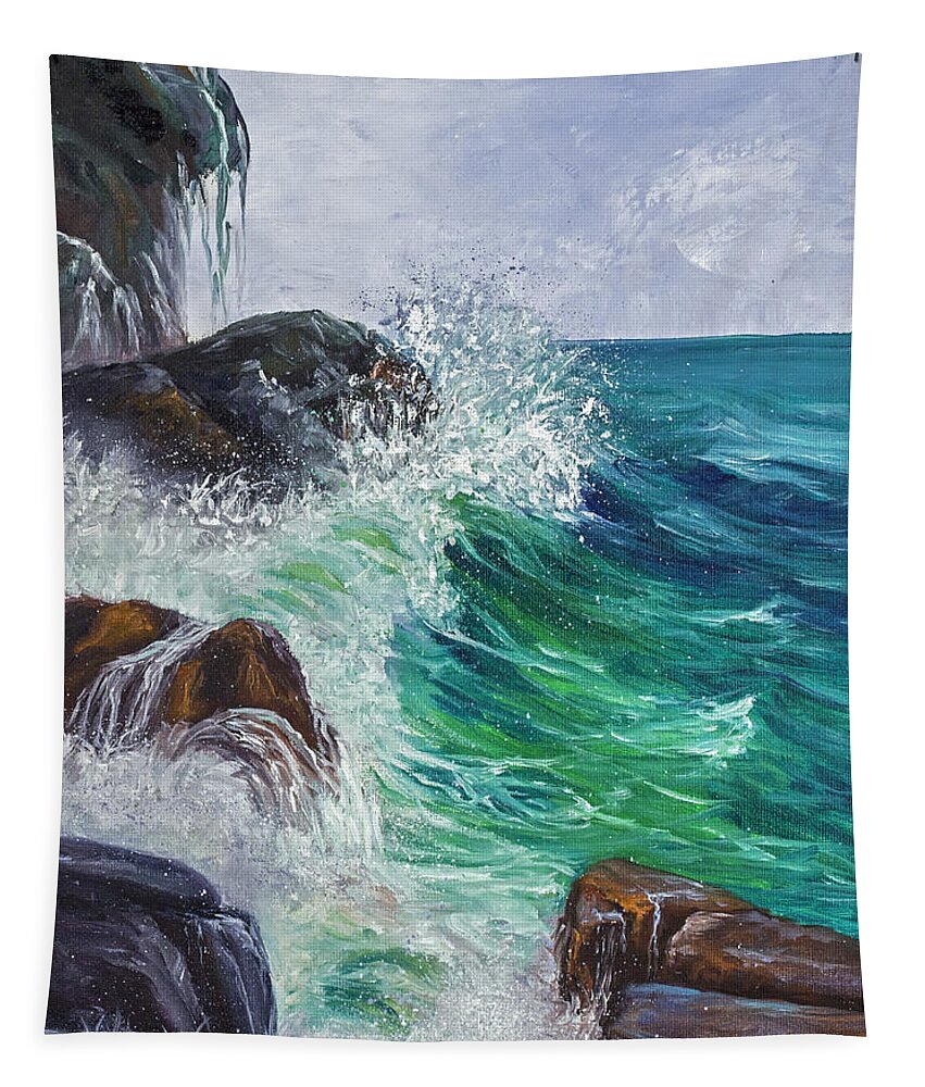 Seascape Tapestry featuring the painting Waves on Maui by Darice Machel McGuire