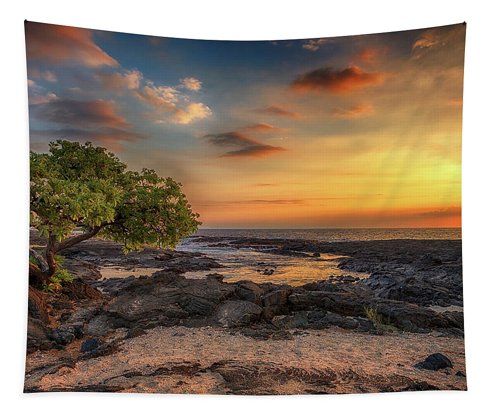 Sunset Tapestry featuring the photograph Wawaloli Beach Sunset by Susan Rissi Tregoning