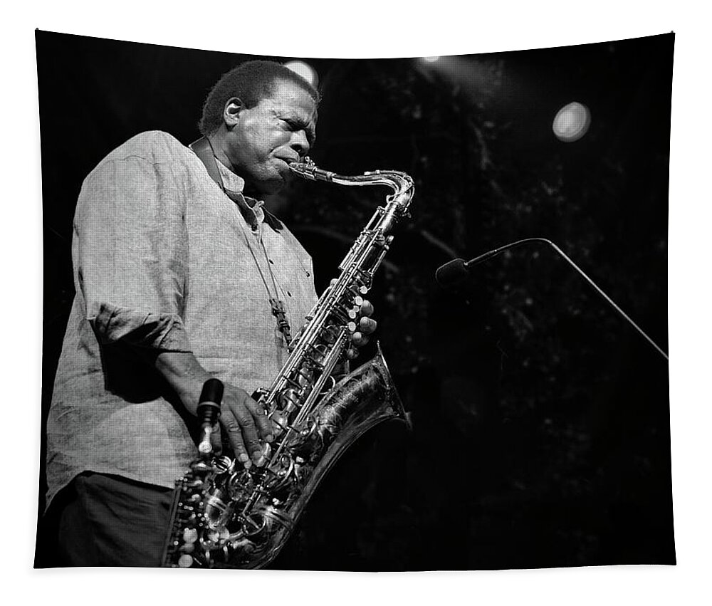 Wayne Shorter Tapestry featuring the photograph Wayne Shorter discography by Jean Francois Gil