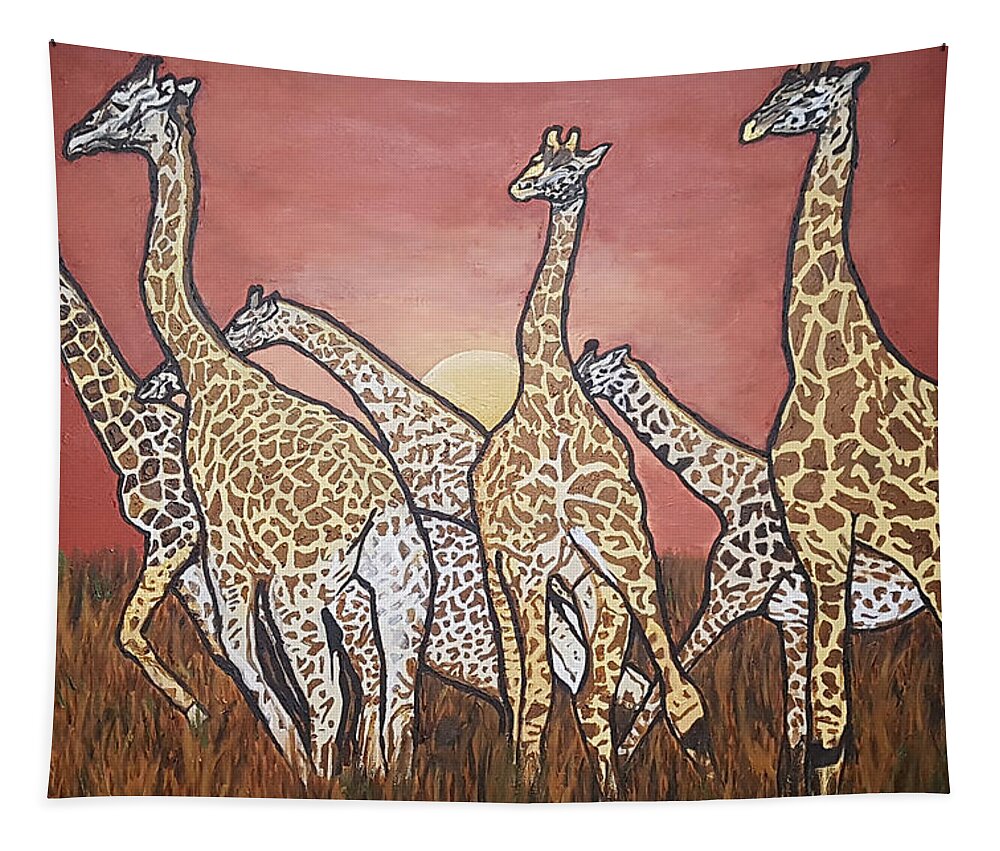 Giraffes Tapestry featuring the painting We Jammin Still by Rachel Natalie Rawlins