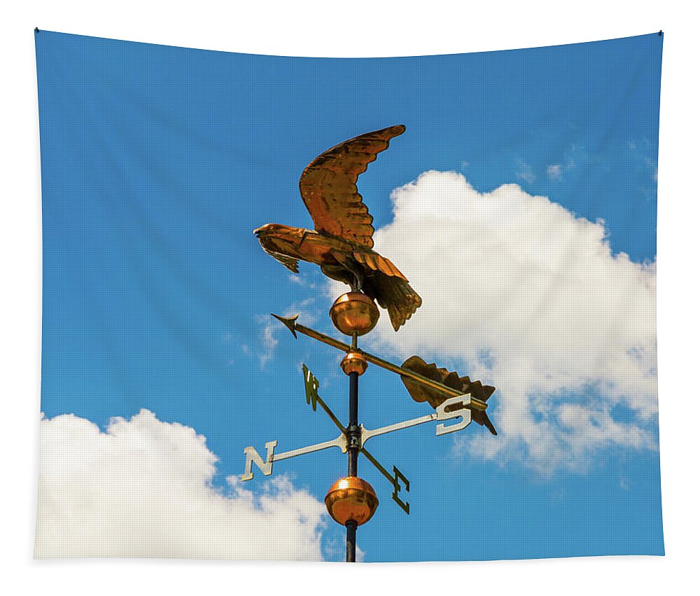 Weather Vane Tapestry featuring the photograph Weather Vane On Blue Sky by D K Wall