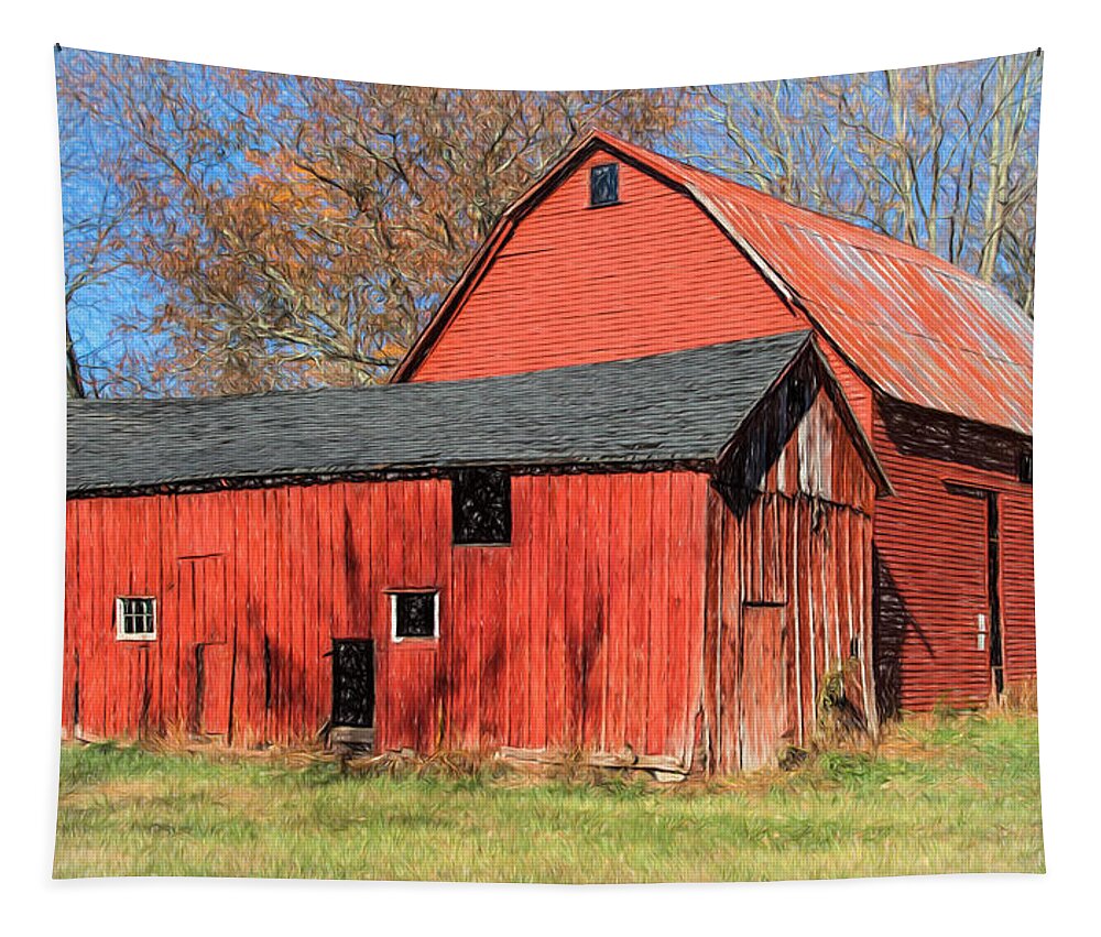 Barn Tapestry featuring the painting Weathered Red Barn by David Letts