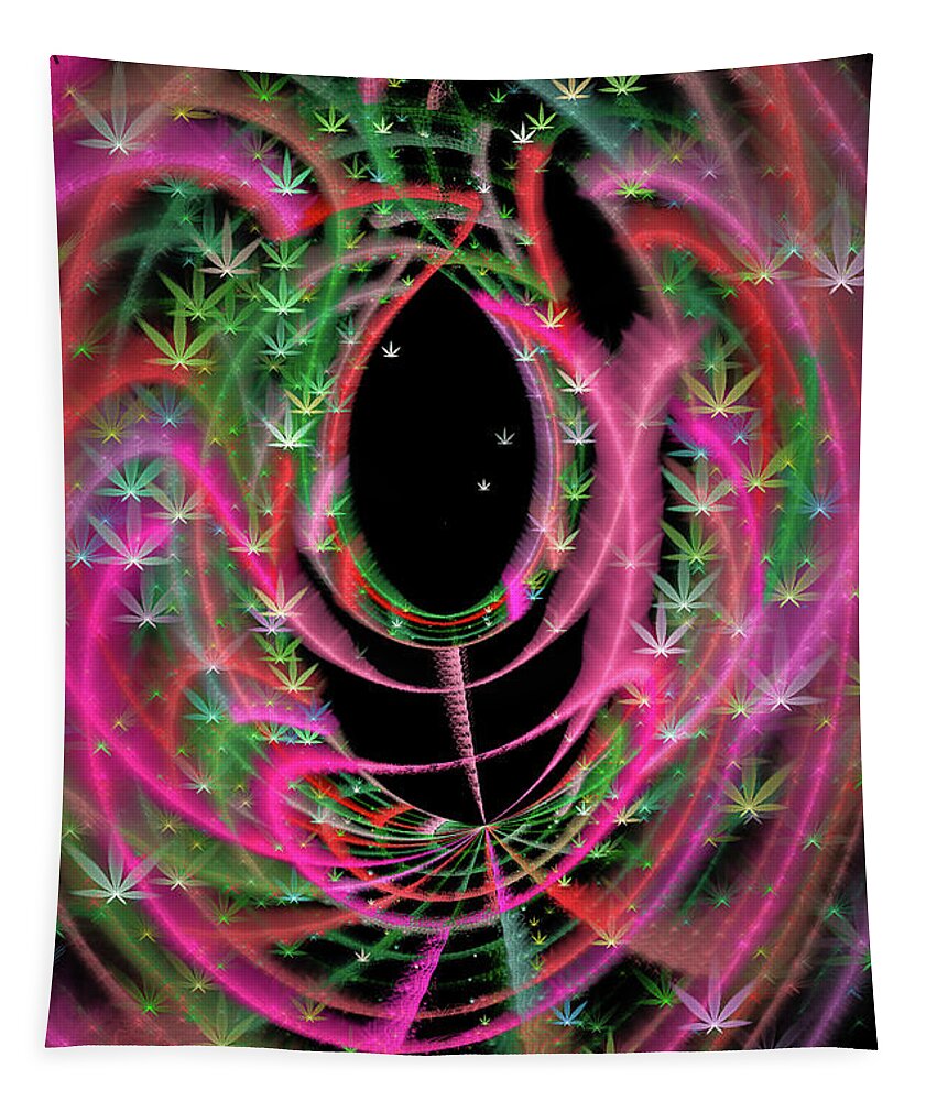 Weed Tapestry featuring the digital art Weed Art red pink green Marijuana symbols by Matthias Hauser