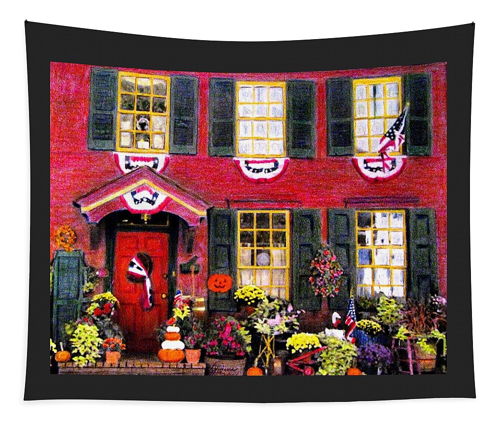 Red Houses Tapestry featuring the drawing Welcome to Autumn by Angela Davies