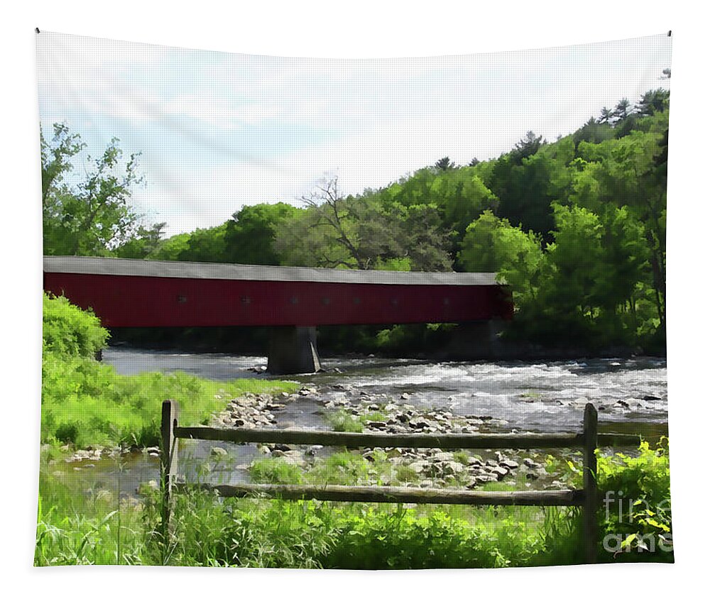 Covered Bridge Tapestry featuring the photograph West Cornwall Covered Bridge by Xine Segalas