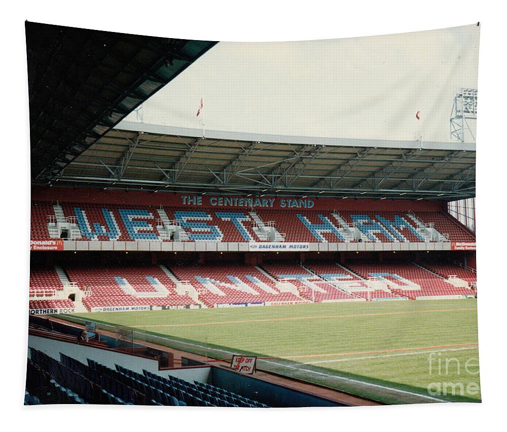 West Ham Tapestry featuring the photograph West Ham - Upton Park - North Stand 2 - May 1996 by Legendary Football Grounds