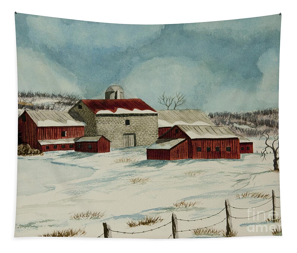 Winter Scene Paintings Tapestry featuring the painting West Winfield Farm by Charlotte Blanchard
