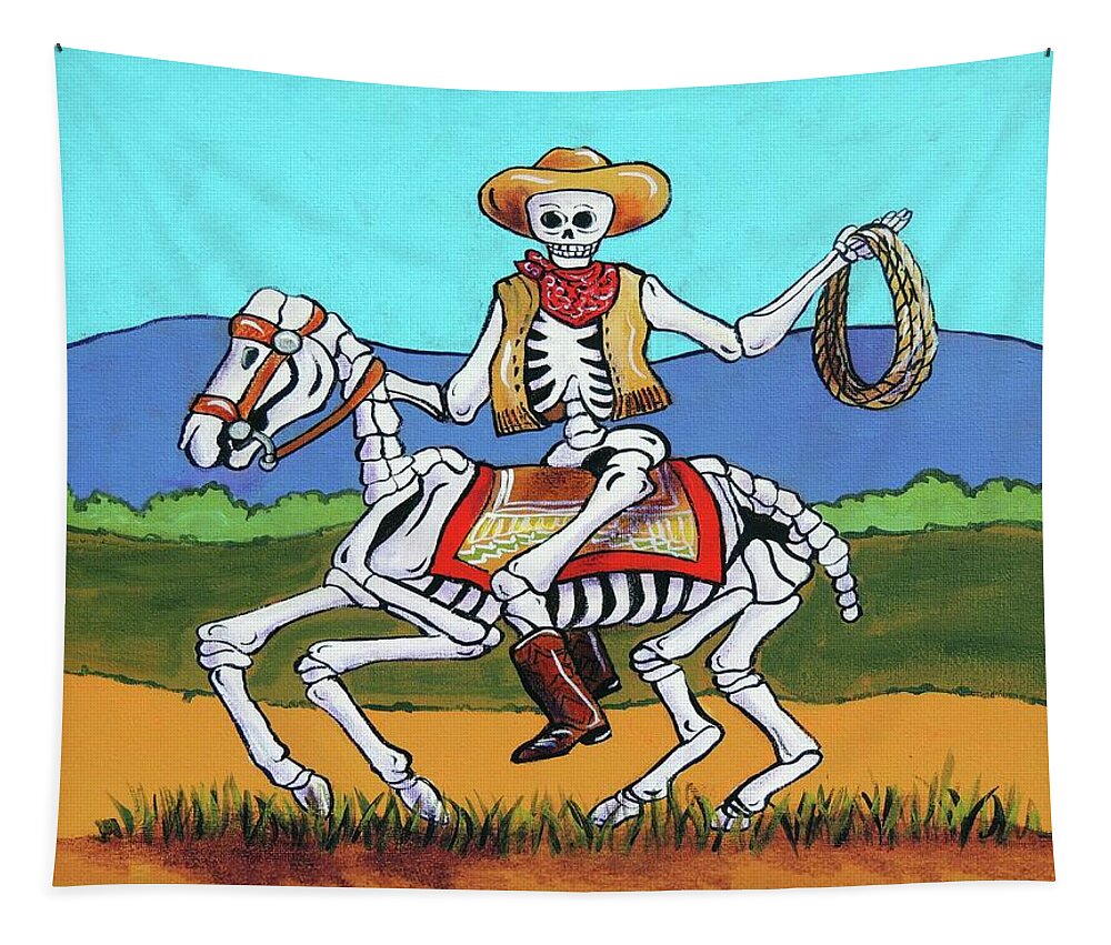 Dia De Los Muertos. Day Of The Dead Tapestry featuring the painting Western Cowboy by Candy Mayer