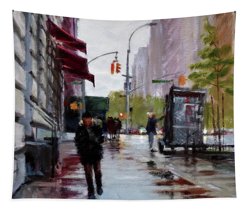 New York Tapestry featuring the painting Wet Morning, Early Spring by Peter Salwen