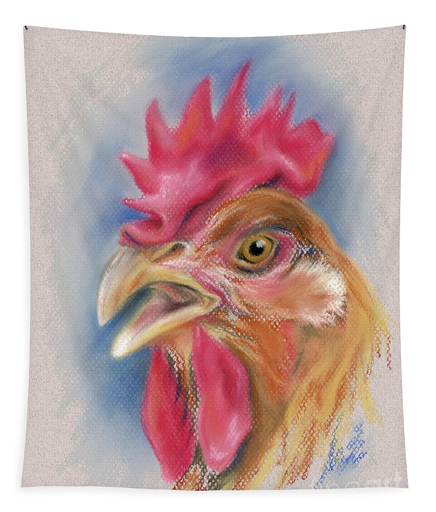 Hen Tapestry featuring the pastel What Did the Hen Say? by MM Anderson