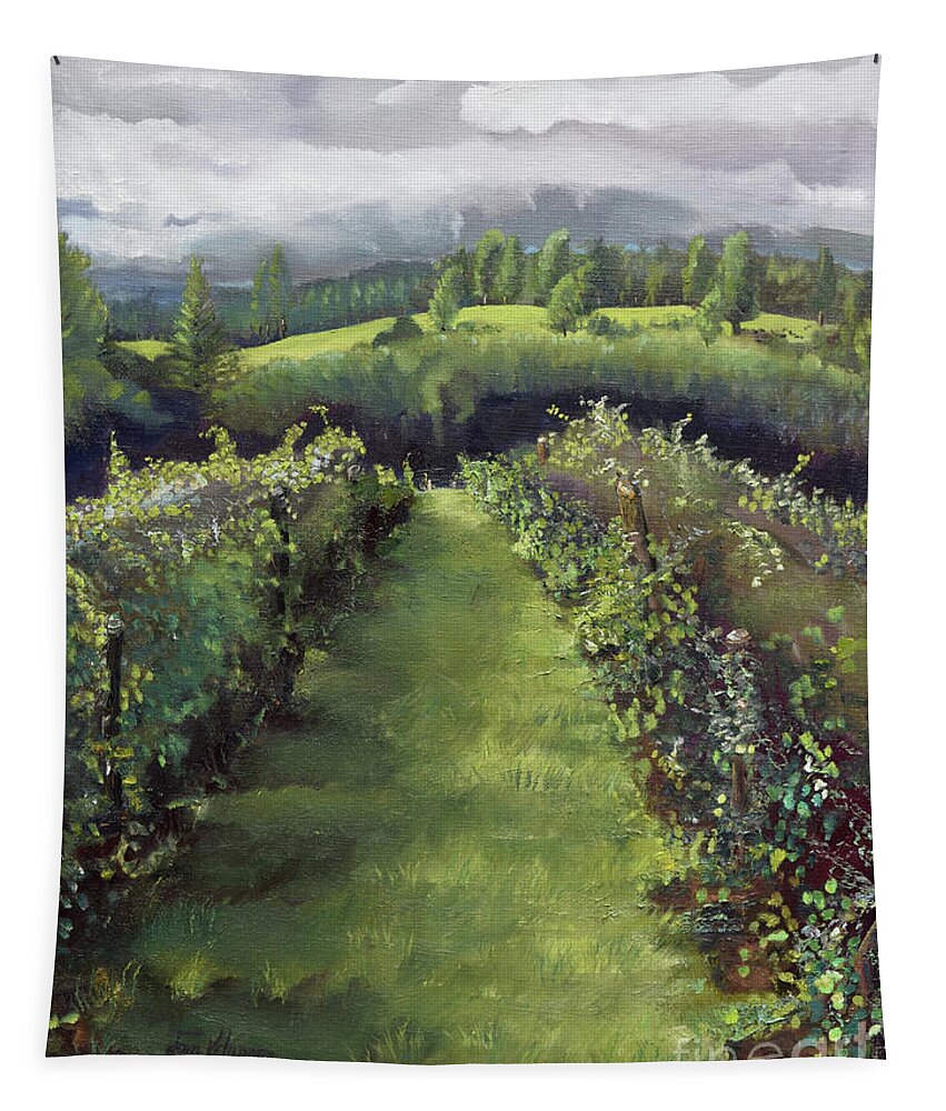 Ott Farms And Vineyards Tapestry featuring the painting The Day the World Stood Still - Otts Farms and by Jan Dappen