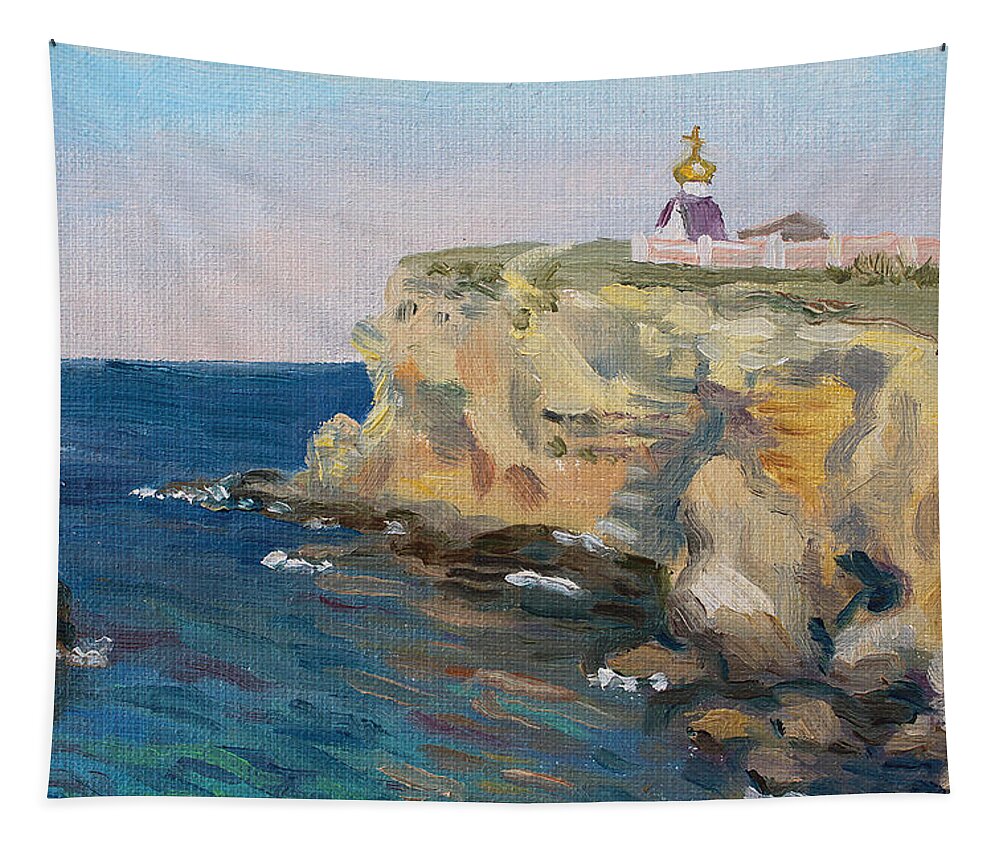 Black Sea Tapestry featuring the painting Where God Is by Alina Malykhina 
