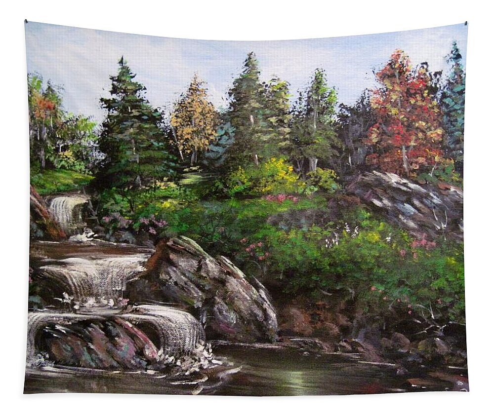 Landscape Tapestry featuring the painting Where the water flows by Megan Walsh