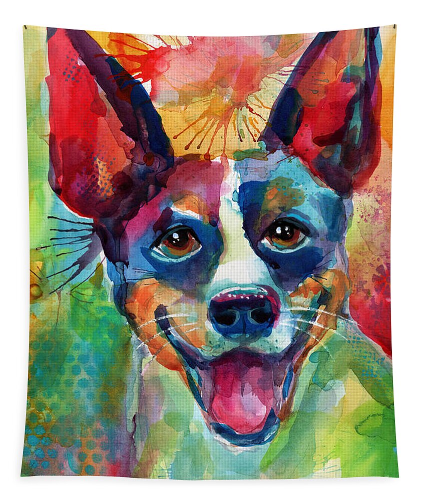 Rat Terrier Tapestry featuring the painting Whimsical Rat Terrier Dog painting by Svetlana Novikova