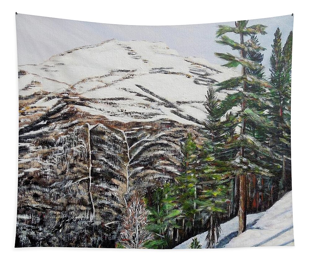 Mountain Tapestry featuring the painting Whispering pines by Marilyn McNish