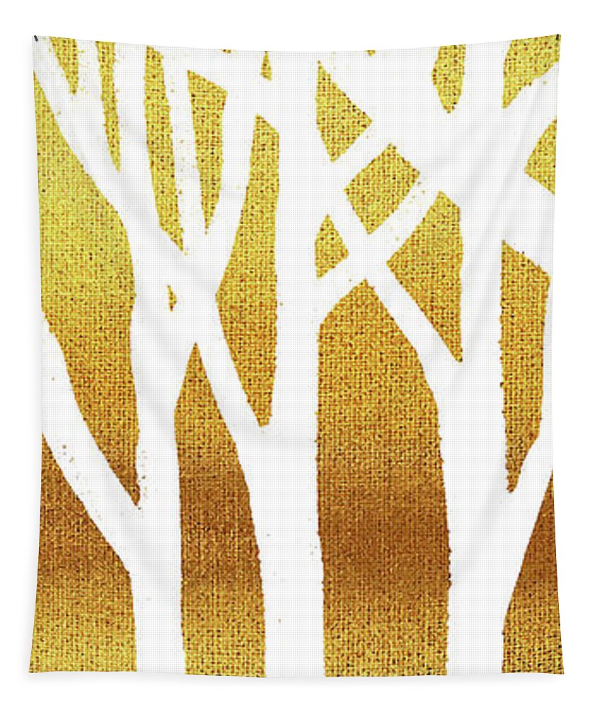 White Tapestry featuring the painting White Abstract Forest Beige Background Triptych B 1of3 by Irina Sztukowski
