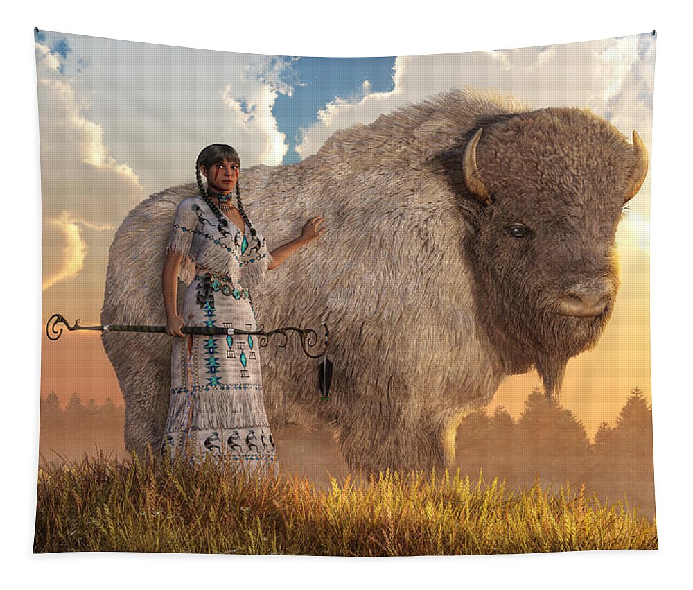 White Buffalo Calf Woman Tapestry featuring the digital art White Buffalo Calf Woman by Daniel Eskridge