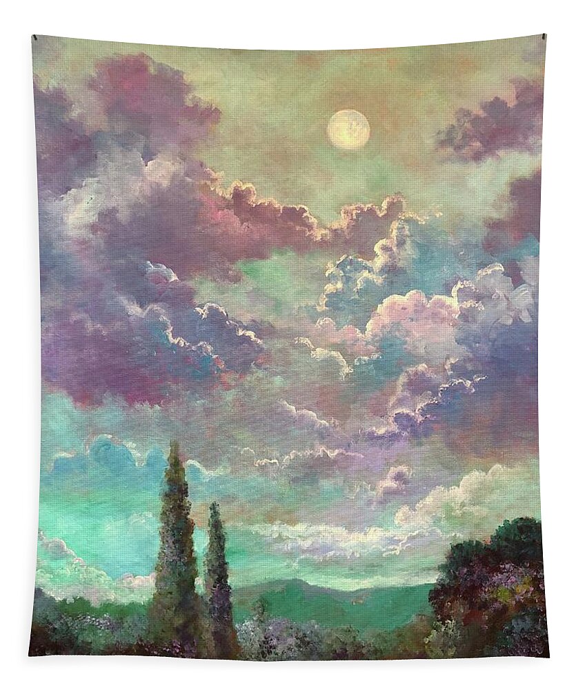 White Tapestry featuring the painting White Moon Rising by Rand Burns